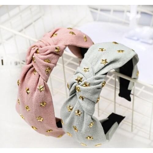 Vintage Gold Stars Jewel Rhinestone Hair Band For Women Knot Turban Headband Girls Hair Accessories haarband opaska diademas