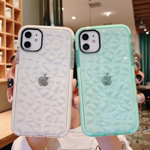 Clear Geometric Diamond Transparent Soft TPU Phone Case For iPhone 12 11Pro Max X XR 7 8 Plus 6 6S Plus Bling Rhombus Back Cover