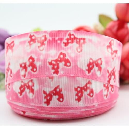 Pink Long Handle Bow Printed Grosgrain Ribbon DIY Hair Bow sewing supplies 16mm 22mm 25mm 38mm 57mm 75mm
