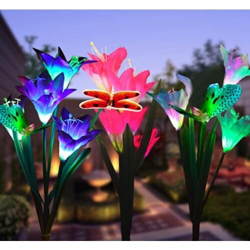 Solar Garden Lights Lily Butterfly Light Colorful LED Simulation Flower Lawn Lights Plug Light Dragonfly 3 Solar Lily Lanterns