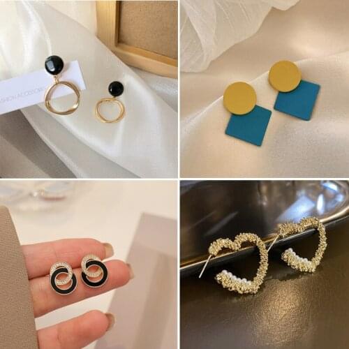 Geometric Mix Colour Earrings For Women Fashion Korean Heart Jewelry Luxury Sexy Girls Party Wear Earrings