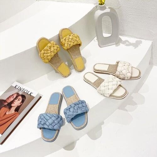 2021 Women Flat platform slippers Beach Fashion Weave outdoor Hemp rope bottom Open toes Ladies shoes flip flop size 35-41