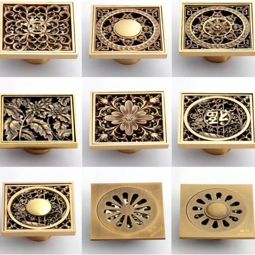 Vidric euro floor drains antique brass shower floor drain bathroom deodorant euro square floor drain strainer cover grate waste