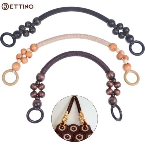 46cm Wood Purse Handle DIY Replacement Wood Plastic Bead Rope Bag Strap Handle Shoulder Belt for Handbag