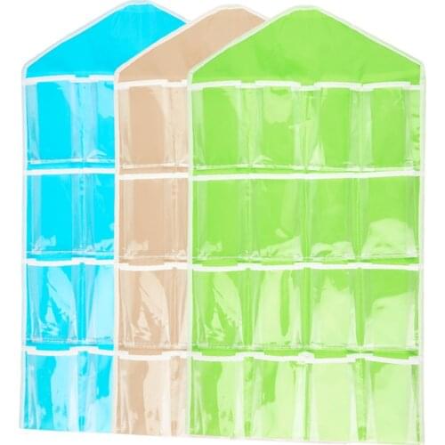 Wardrobes Storage Bag Lattice Wall Hanging Closet Underwear Socks 16 Pockets Clear Over Door Hanging Bag Shoe Storage Organizer