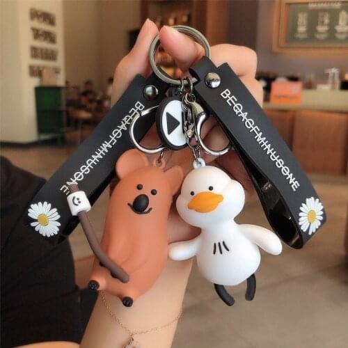 Creative cartoon big white duck and mouse keychain cute schoolbag keychain Womens bag ornaments pendants friends gift wholesale