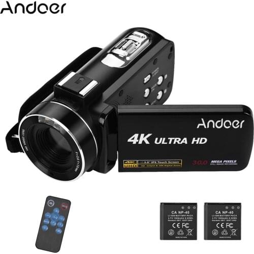 Andoer 4K Ultra HD Digital Video Camera Camcorder 3.0 Inch IPS Monitor Handheld DV with Hot Shoe for Mounting Microphone