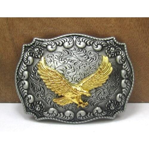 Vintage metal engraved golden eagle western denim belt buckle cool mens logo jeans accessories