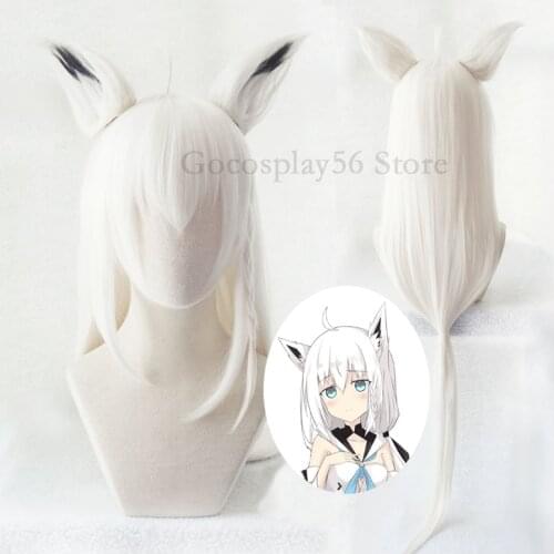 Hololive VTuber Shirakami Fubuki Wig Ears fbk debuki fubuking Cosplay Long White Straight Holo no Graffiti Synthetic Hair