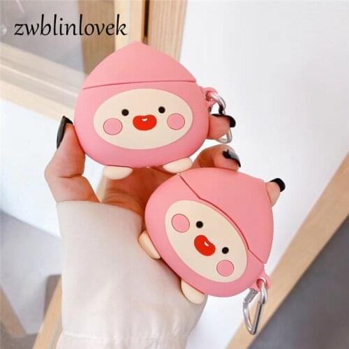 Protective silicone case for airpods pro, soft silicone case for headphones, 3D cartoon soft protection ring of peach with hook