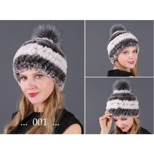 Womens bomber Leather Hat Womens wrasse rabbit hair hat and fox fur Bini 2020 new fashion knitted hat Thermal Ear Protection