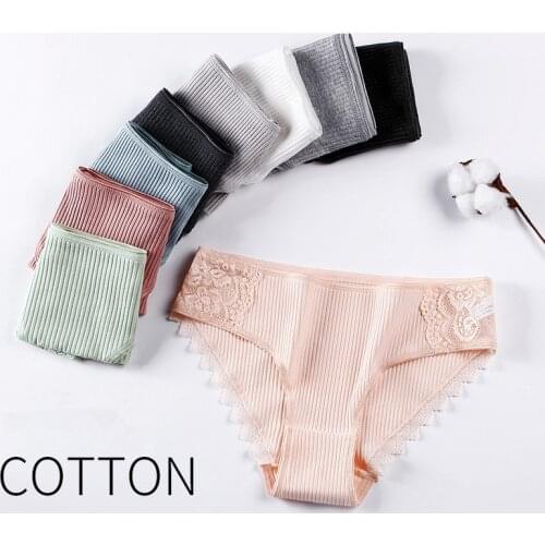 2020 new arrival Sexy lace-edged cotton underwear women seamless breathable threaded mid-rise plus size ladies briefs