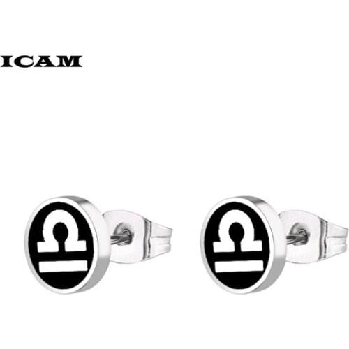 ICAM Trendy Black Enamel Earrings Surgical Steel Ear Stud Earrings Ear Plug Jewelry