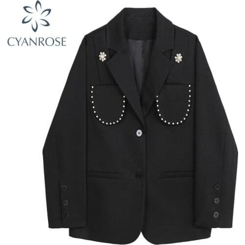 Women Blazer Black 2020 Spring Autumn Suit Jacket Outerwear Long Sleeve Loose Solid Korean Casual Fashion Ladies Blazer Female