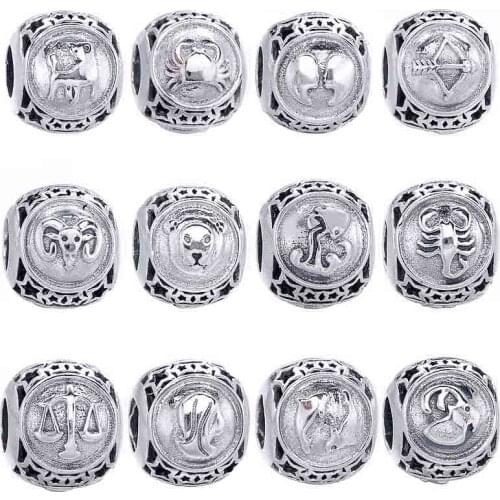 Original Vintage Openwork Twelve Constellations Beads Fit 925 Sterling Silver Bead Charm Women Bracelet Bangle Jewelry