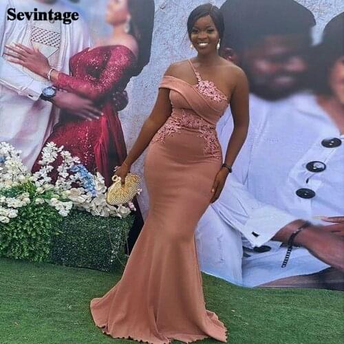 Sevintage Mermaid Lace Evening Dresses Appliques One Shoulder Long Prom Party Gowns Women Special Occasion Dress Plus Size