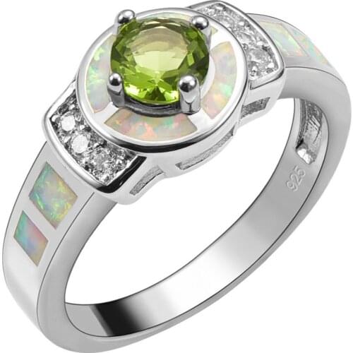 Peridot White Fire Opal 925 Sterling Silver Ring Jewelry For Woman Size 6 7 8 9 10