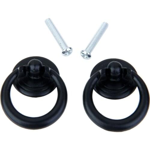2PCS/Pack Black Metal Kitchen Cabinet Door Pulls Rings Drawer Bin Handles