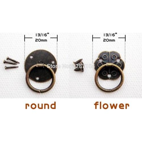 24pcs Antique Brass Vintage Mini Round O Ring Dia 20mm Jewelry Chest Box Furniture Cabinet Drawer Pull Dollhouse Door Handle