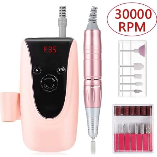 Rechargeable Nail Drill 30000RPM Portable Electric Nail Drill Machine Manicure Set File Nail Pen Machine Kit Nail Grinder Bits