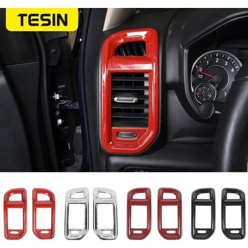 TESIN Car Center Console Both Sides A/C Air Outlet Vent Decoration Cover Stickers Trim For Dodge RAM 1500 2018-2021 Car Styling