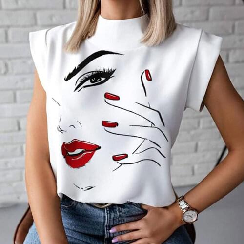 Jocoo Jolee Wild Stand Neck Slim Shirt Summer Girl Print Tops and Blouses Office Lady Elegant Short Sleeve Chiffon Blouse Blusas