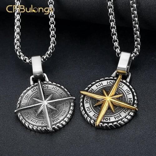 CFBulongs Retro Northern Viking Mens Necklace 316L Stainless Steel Compass Pendant Jewelry Boyfriend Gift