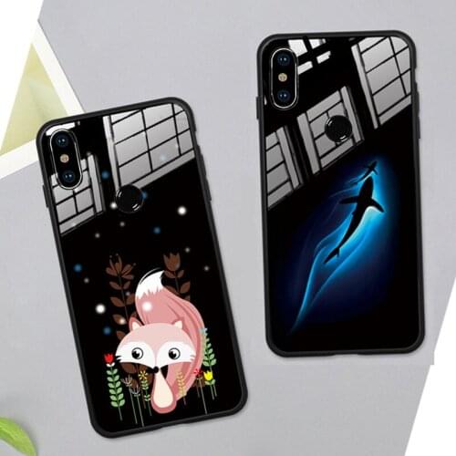 Tempered Glass Case For OPPO R19 R17 R15 Pro R11 R9 Plus Black Cartoon Fox Hard Cover For oppo r15x r9s r11s plus Casing