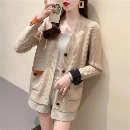 Spring Autumn V-Neck Cardigan Sweater Woman 2021 New Korean Fashion Loose All-Match Long-Sleeved knitting Sweaters Tops Female