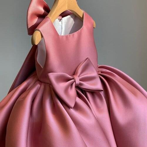 Kids Sleeveless Bow Evening Prom Dresses For Girls Clothes Birthday Performance Costume Princess Party Dress Vestidos 12M-14Y