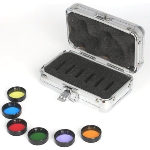 6PCS 1.25 Inches 31.7mm Filter 6 Color Set Yellow Orange Red Green Blue Purple Nebula Filter Aluminum Box and Frame 5P9972