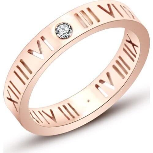 Hot Sale Hollow Roman Numerals With Rhinestone Rose Gold Color Titanium Steel Rings