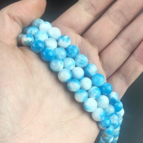 Round Natural Jades Stone Beads Blue White Loose Spacer Beads 15'Strand 6/8/10/12mm For Jewelry Making DIY Bracelets Necklaces