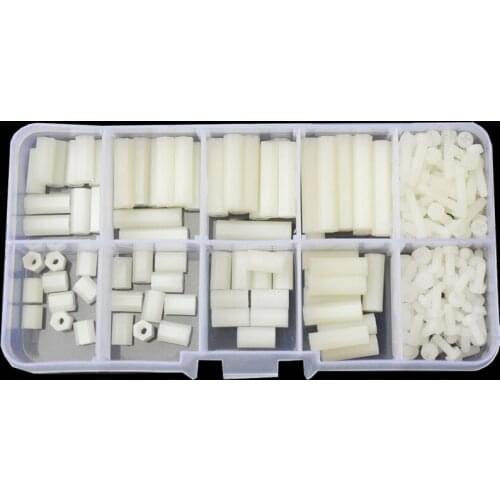 M2.5 White Hex Nylon Column Male Female Standoff Pillar Thread Plastic Hexagon PCB Motherboard Screw Nut Set Assortment Kit Box
