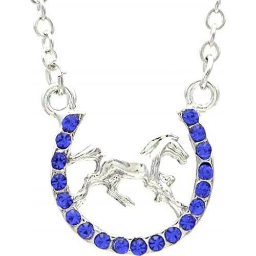 Abadon Metal Crafts Sparking Crystal Horseshoe with Horse Charm Necklaces For Girl Women Party Decor Gift Jewelery