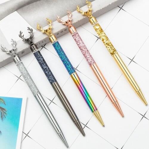 Cute Deer Metal Ballpoint Pen Gradient Novelty Kawaii Stationery Writing 1.0 Mm Office Signing Pen Creative Advertising Gift