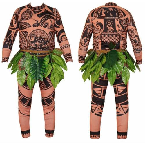 Mens Women Halloween Cosplay Costumes with Leaves Decor Moana Maui Tattoo T Shirt Pants Blattern Halloween Adult New