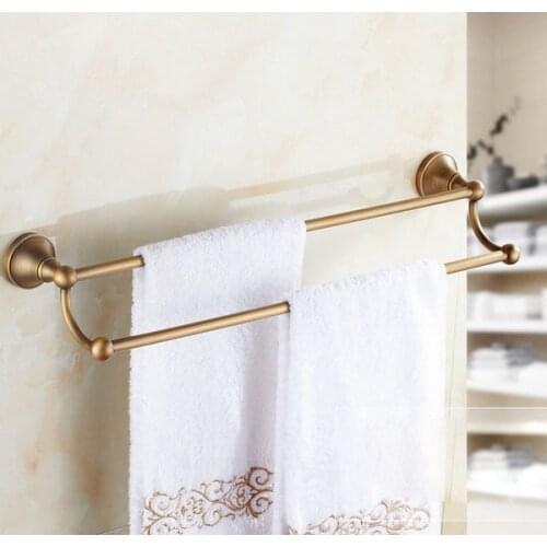 Wall Mounted Vintage Retro Antique Brass Bathroom Double Towel Bar Towel Rail Holder Bathroom Accessory mba077