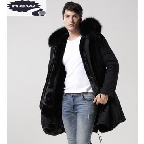 New Black Real Collar Hooded Mens Parka Thicken Warm Fur Lining Winter Overcoat Long Jackets Men Large Size S-4XL Coats