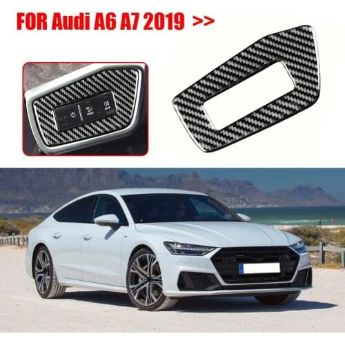 Carbon Fiber Solid Color Black + White Car Headlight Switch Decorative Frame Trim Decor 135*70mm for Audi A6L A7 2019 LHD