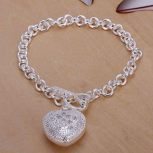 Wholesale High Quality Jewelry Bridal 925 Sterling Sliver Fashion Inlaid Heart Key Bracelets for Women Best Gift SMTH062
