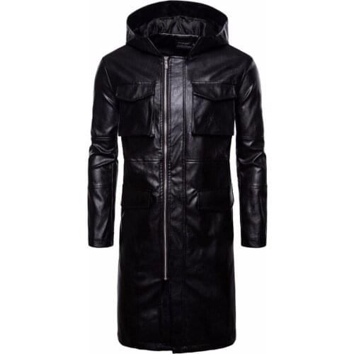 Autumn and winter new long windproof leather European male motorcycle leather jacket PU material