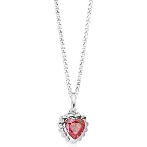 Valori Jewels Little Heart, Zirconia Red Gemstone, Rhodium Plated, Sterling Silver Charm Necklace