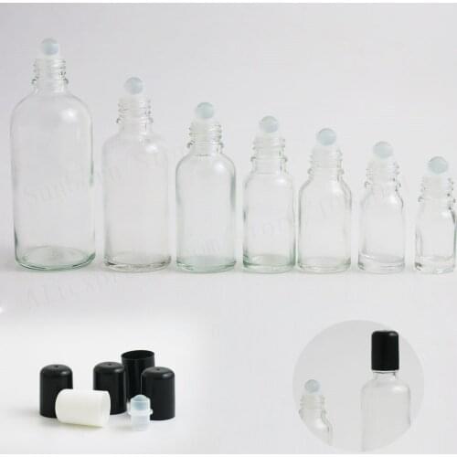 Portable Clear Empty Glass Roller Rollerball Essential Oil Roll on Bottles Transparent Travel Refillable Bottle 5ml-100ml 20pcs