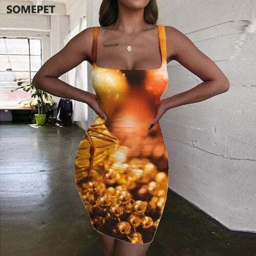 SOMEPET Christmas Dress Women Party Halter Sleeveless Gift 3d Print Art Sundress Womens Clothing Club New Boho Femme