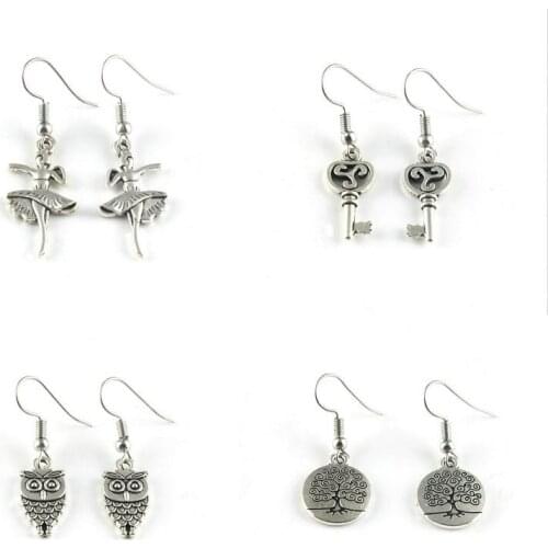 Earrings for Women Lovely Ballet Little Girl Owl Round Shape life Tree Key Drop Earrings Friend Gift Friendship Small Jewelry