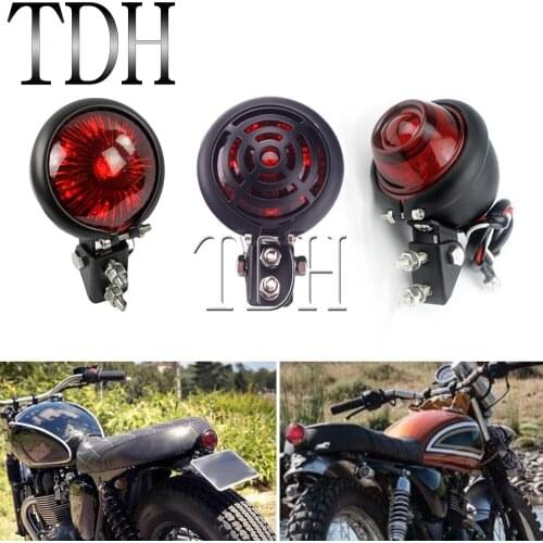LED Bates Style Motorcycle Adjustable Cafe Racer Stop Tail Light 12V Brake Rear Lamp Grill Taillight For Bobber Custom Scrambler