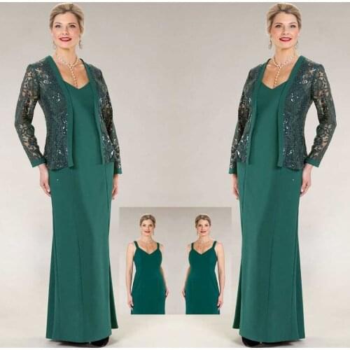 Gorgeous Green Mother of the Bride Dresses With Jacket Lace Sequined Cheap Wedding Guest Dress Custom Women Formal Outfit
