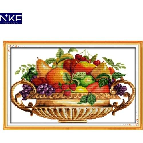 NKF Fruit Dish Counted Cross Stitch 11CT 14CT DIY Cross Stitch Kits Embroidery for Home Decoration Needlework Cross Stitch
