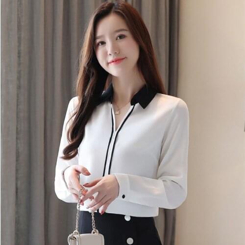 Women Chiffon Long Sleeve Office Style Spring Autumn Blouses White Shirts Thin V-Neck Temperament Blusas TopsDM0077